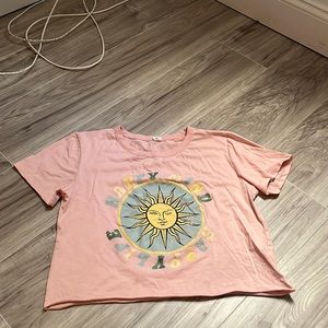 Pink happy mind happy life crop top